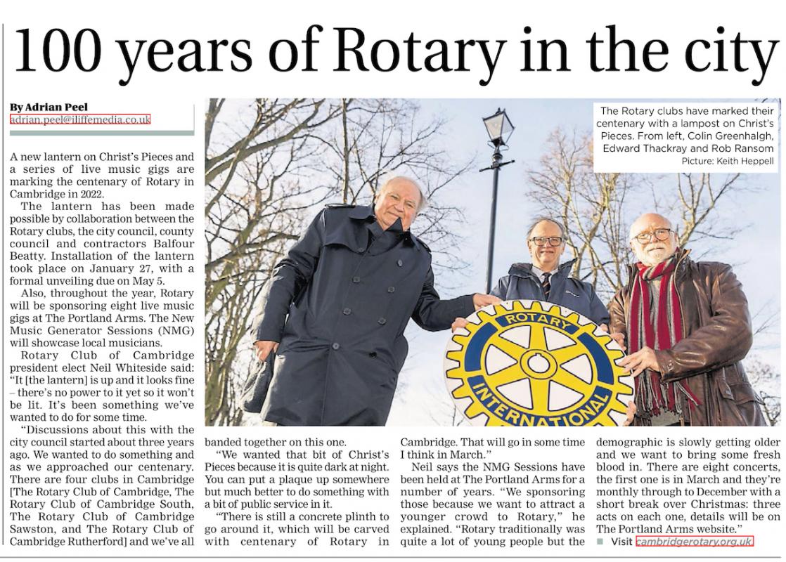 Centenary of Rotary in Cambridge Rotary Cambridge